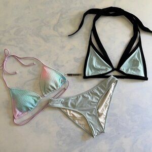 Victoria's Secret PINK Cotton Candy Blue 2 Tops 1 Bottom Bikini Set